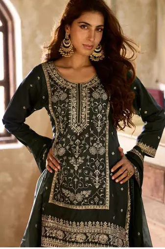 black viscose embroidery & sequins semi stitched suit