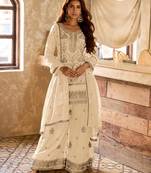 off white viscose embroidery & sequins semi stitched suit