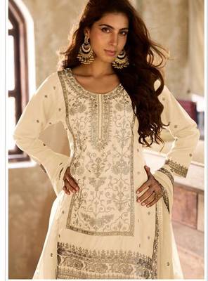 off white viscose embroidery & sequins semi stitched suit 2