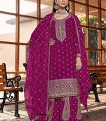 rani pink silk blend designer embroidery work  hand work semi stitched suit