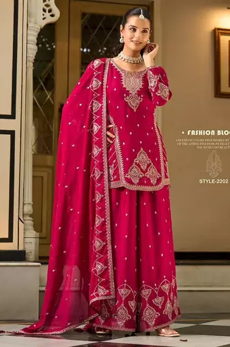 rani pink silk blend designer embroidery work  hand work  mirror work semi stitched suit