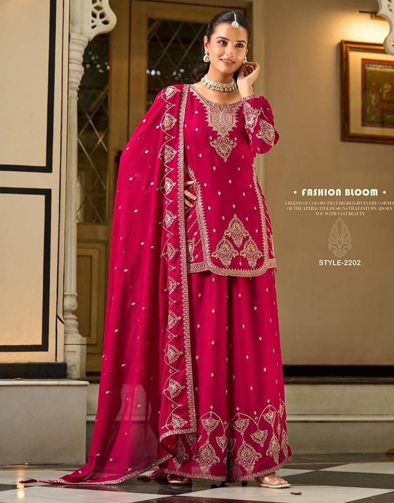 rani pink silk blend designer embroidery work  hand work  mirror work semi stitched suit