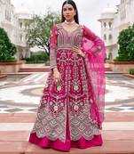 rani pink net embroidery work  beads  sequins  stone semi stitched suit