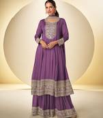 violet chiffon embroidery work & sequins semi stitched suit