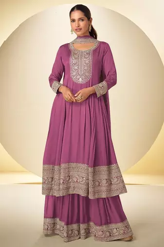 pink chiffon embroidery work & sequins semi stitched suit