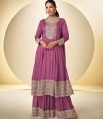 pink chiffon embroidery work & sequins semi stitched suit