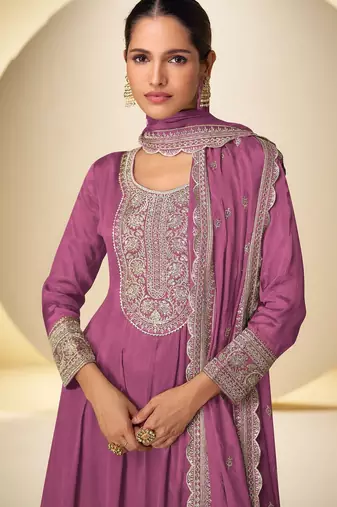 pink chiffon embroidery work & sequins semi stitched suit