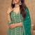 teal chiffon gold and self colored diamond lattice embroidery semi stitched suit
