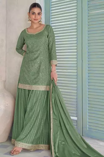 sea green chiffon embroidery semi stitched suit