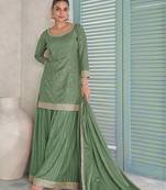 sea green chiffon embroidery semi stitched suit