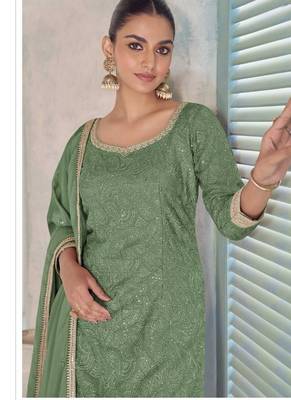 sea green chiffon embroidery semi stitched suit 2