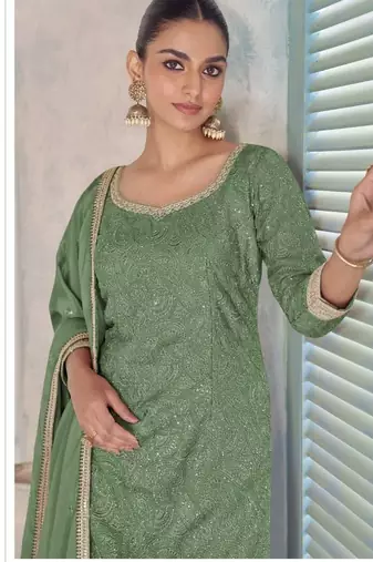 sea green chiffon embroidery semi stitched suit