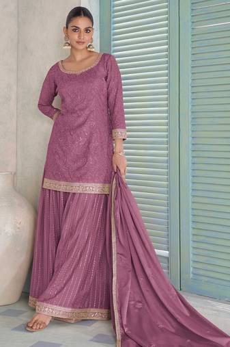 pink chiffon embroidery semi stitched suit