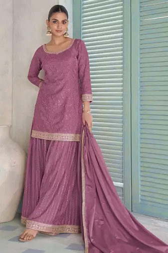 pink chiffon embroidery semi stitched suit