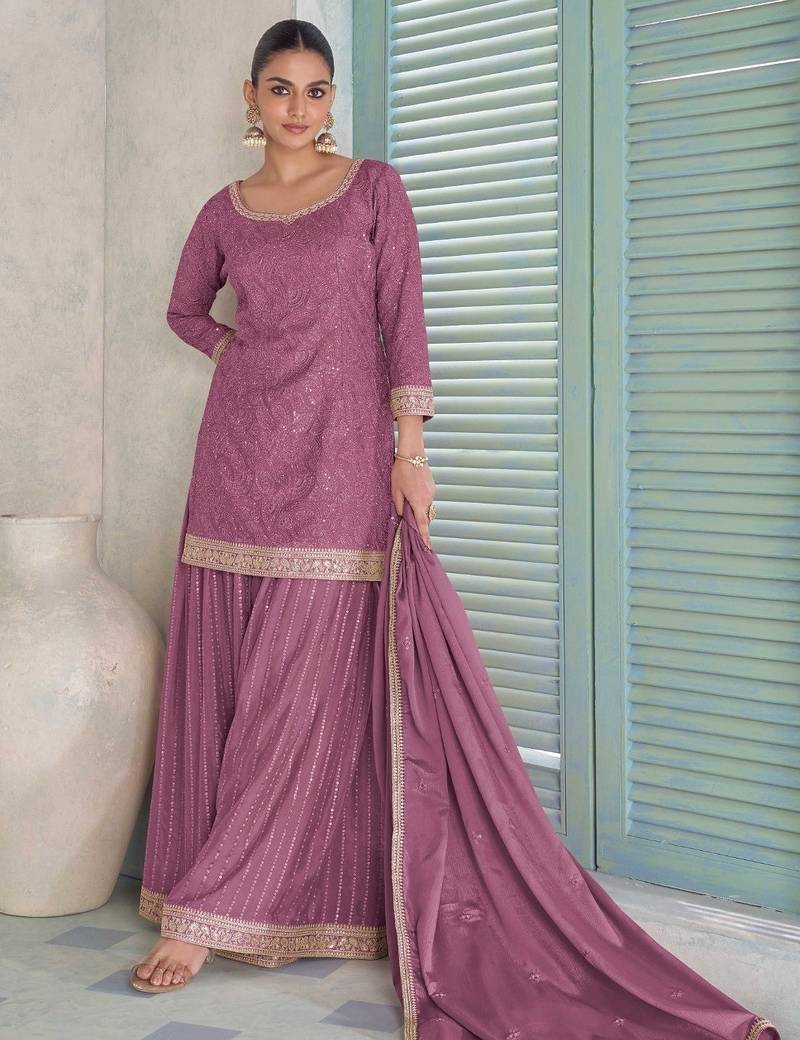 pink chiffon embroidery semi stitched suit