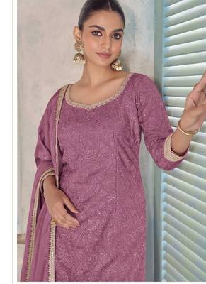 pink chiffon embroidery semi stitched suit 2