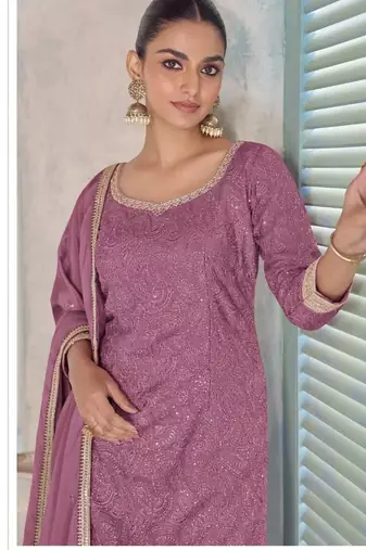pink chiffon embroidery semi stitched suit