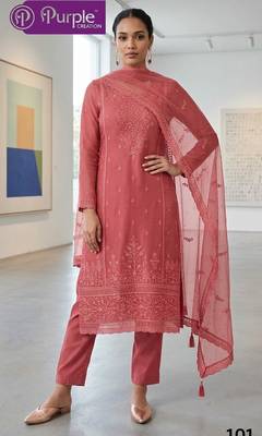 pink organza designer embroidered work semi stitched suit 1
