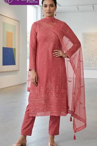 pink organza designer embroidered work semi stitched suit