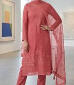 pink organza designer embroidered work semi stitched suit