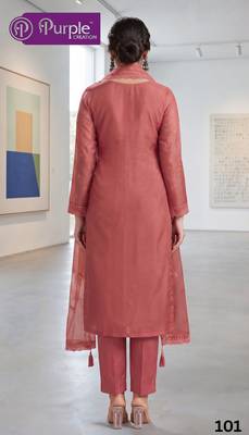 pink organza designer embroidered work semi stitched suit 2