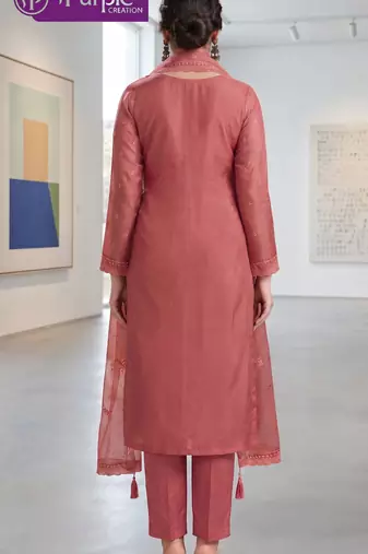 pink organza designer embroidered work semi stitched suit