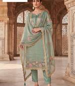 sea green silk blend designer embroidery work semi stitched suit