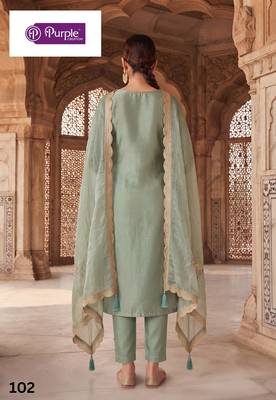sea green silk blend designer embroidery work semi stitched suit 2