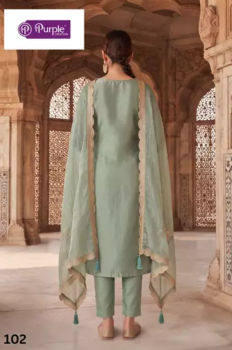 sea green silk blend designer embroidery work semi stitched suit