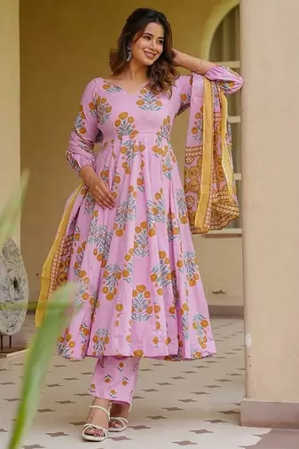 pink cotton silk heavy digital print semi stitched suit
