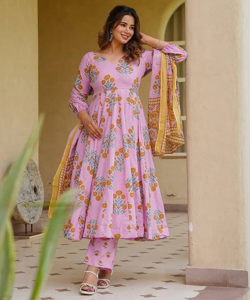 pink cotton silk heavy digital print semi stitched suit