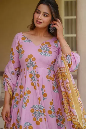 pink cotton silk heavy digital print semi stitched suit