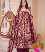 maroon cotton silk heavy digital print semi stitched suit