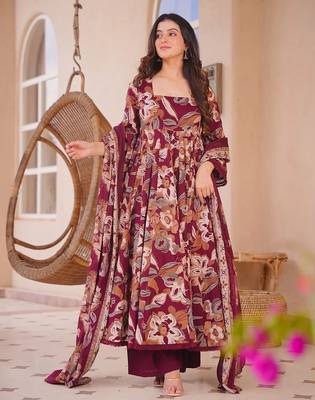 maroon cotton silk heavy digital print semi stitched suit 2