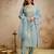 blue silk blend heavy thread  work semi stitched suit
