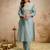 blue silk blend heavy thread  work semi stitched suit