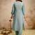 blue silk blend heavy thread  work semi stitched suit
