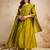 olive green silk blend embroidery work semi stitched suit