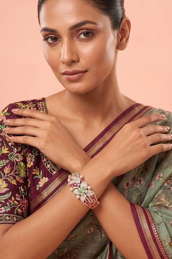 Gold plated multicolor kundan bracelet