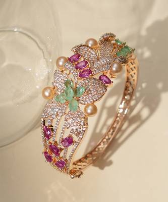 Gold plated multicolor kundan bracelet 2
