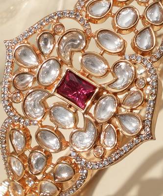 Gold plated ruby red kundan bracelet 3