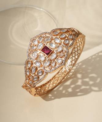 Gold plated ruby red kundan bracelet 4
