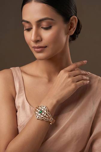 Gold plated green kundan bracelet
