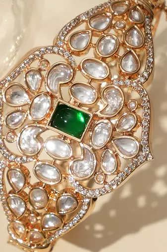Gold plated green kundan bracelet