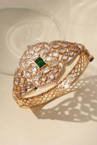 Gold plated green kundan bracelet
