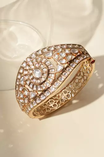 Gold plated american diamond kundan bracelet