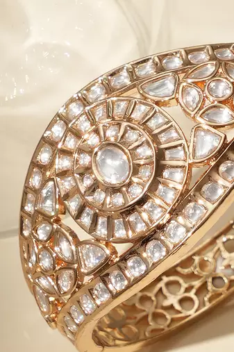 Gold plated american diamond kundan bracelet