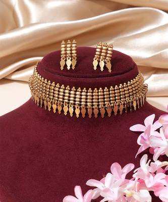 Gold plated beaded choker set 2