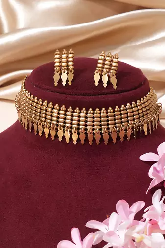 Gold plated beaded choker set