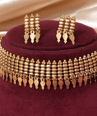 Gold plated beaded choker set 3